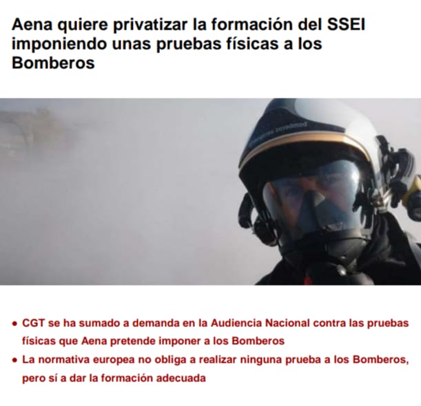 🚨Aena quiere privatizar la formación imponiendo unas pruebas físicas a los Bomberos
● CGT se ha sumado a demanda en la Audiencia Nacional contra las pruebas
● La normativa europea no obliga a realizar ninguna prueba, 
pero sí a dar la formación
 👇
drive.google.com/file/d/1DzXq-J…