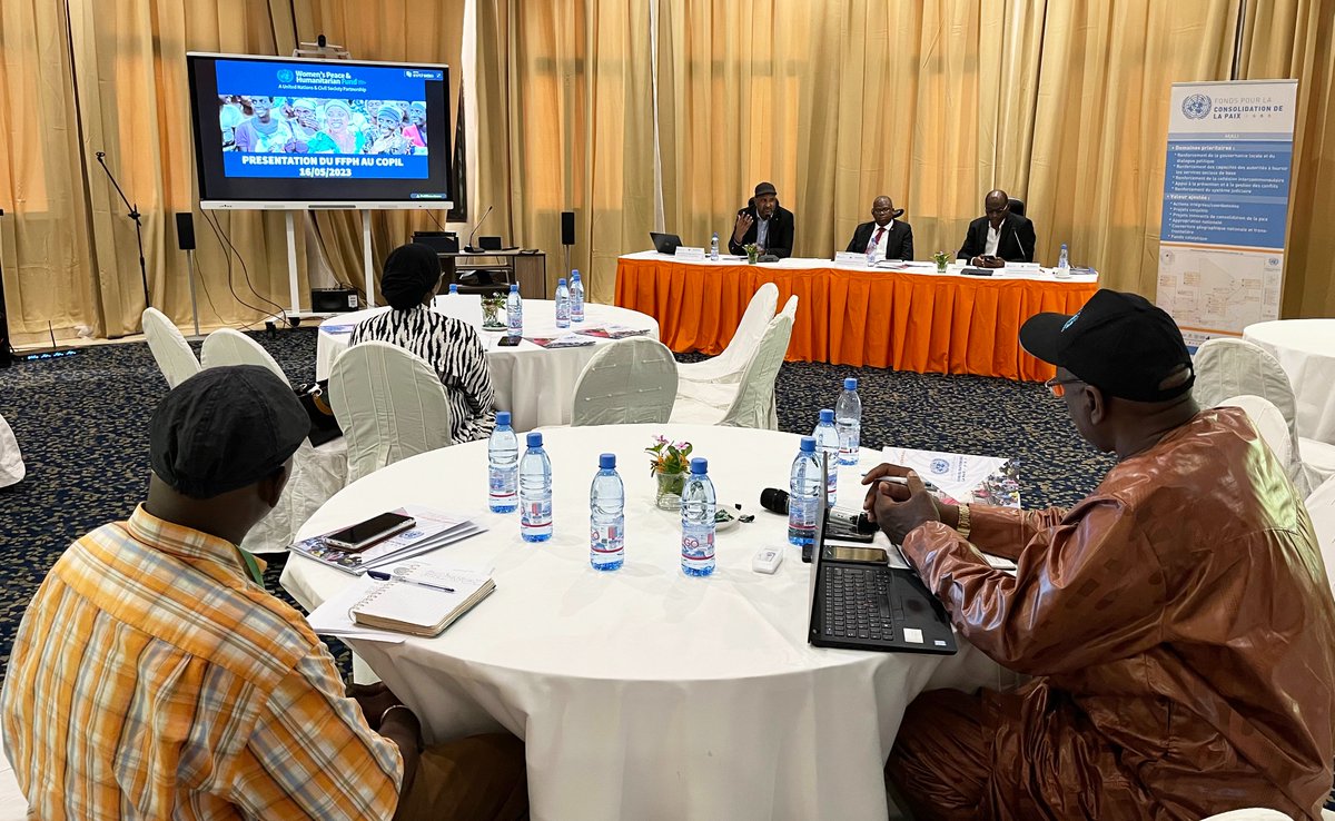 PBFMali's tweet photo. Comité Technique des mécanismes d’investissement en consolidation de la paix au Mali🇲🇱du Fond Femmes Paix & Action Humanitaire #FFPH & @PBFMali présidé par l’Ambassadeur DIALLO, Directeur des organisations internationales @MaliMAECI avec la participation des ministères sectoriels https://t.co/SiMv7N0TAw