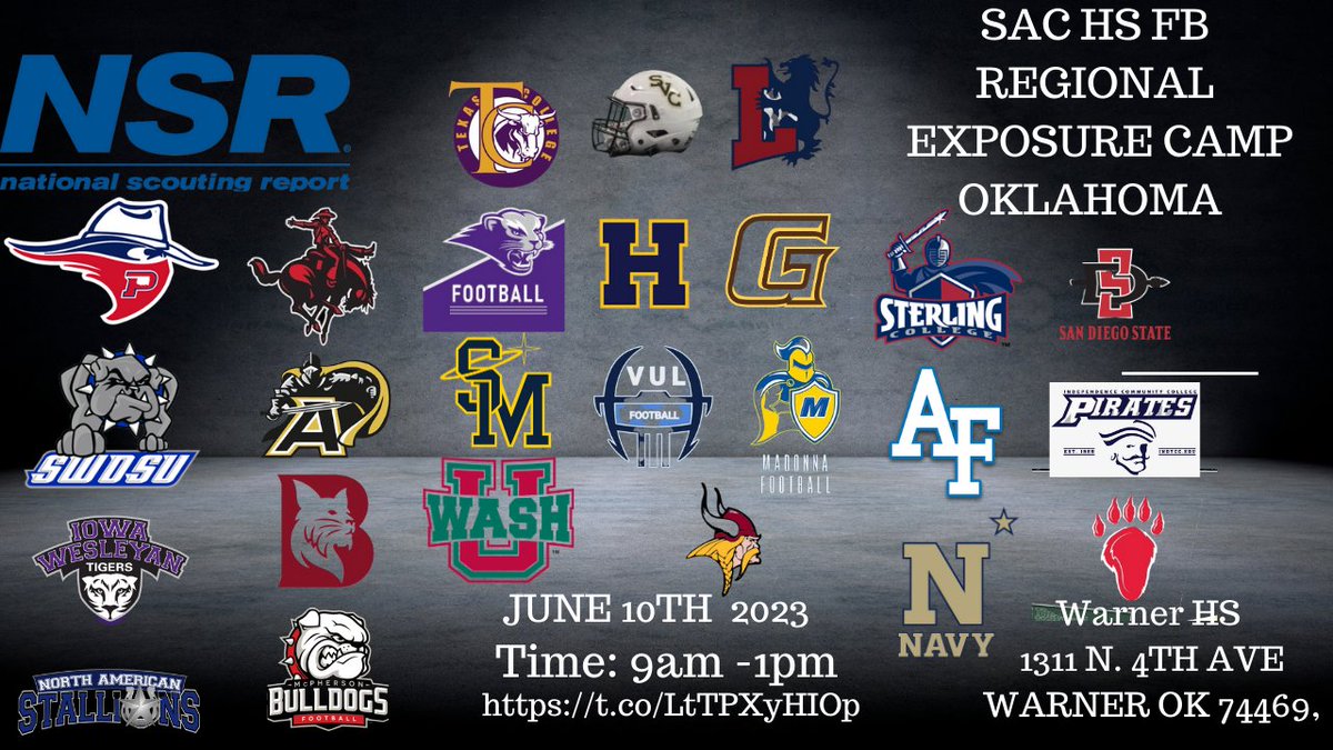 <a href="/pere6279/">Hotboy Raymundo perez</a> You're INVITED to Register for the SAC HS FB REGIONAL EXPOSURE CAMP POWERED BY TOP RECRUITING PLATFORM NSR JUNE 10TH AT WARNER HS WARNER OKLAHOMA CLASS OF 23 thru 28. MEDIA COVERED AND LIVE STREAMING.
CLICK TO REGISTER 
campscui.active.com/orgs/StudentAt…