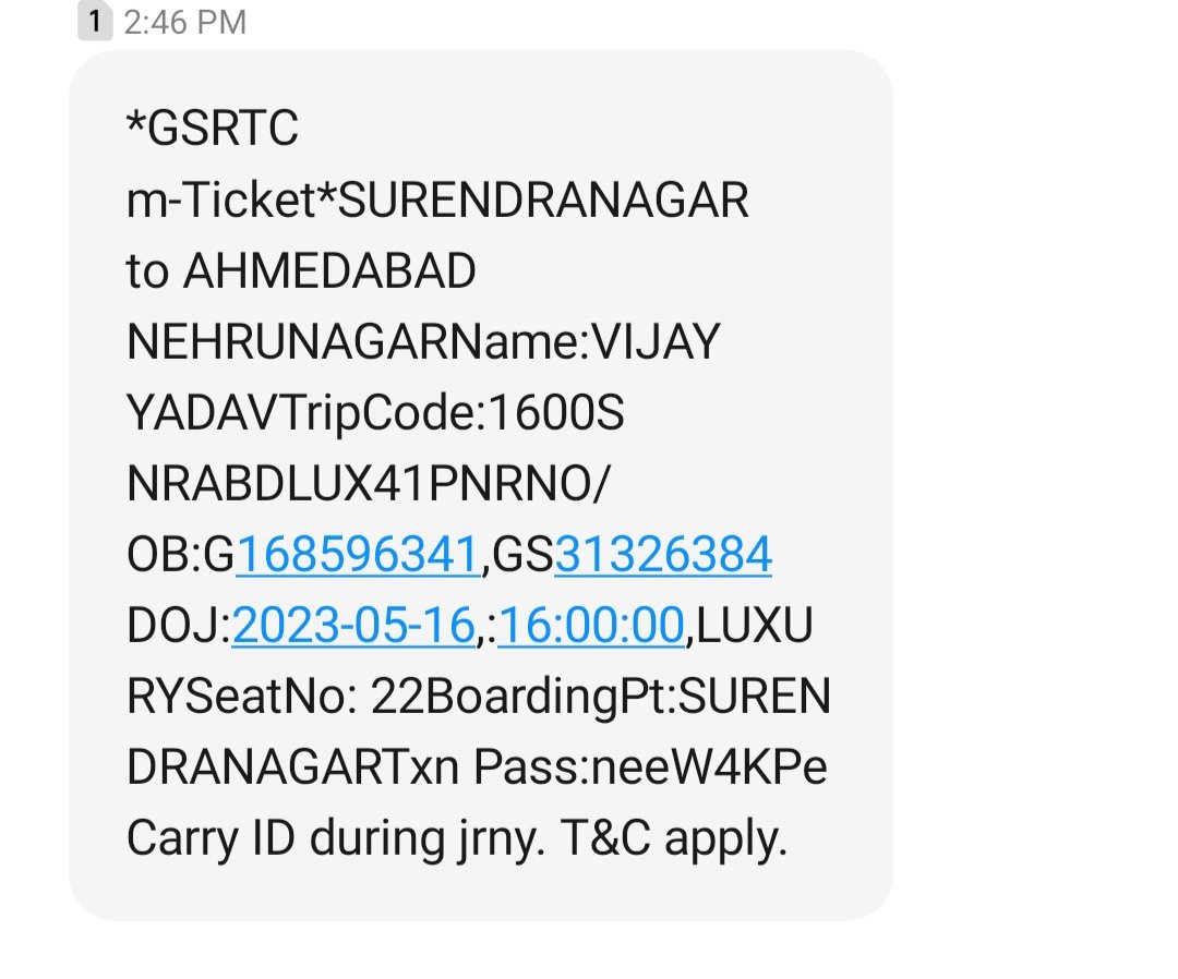 @OfficialGsrtc 
travelling from Surendranagar to Nehru Nagar Ahmedabad, Ticket booked for Luxury bus but simple bus provided instead of Luxury bus, pls refund balance amount.