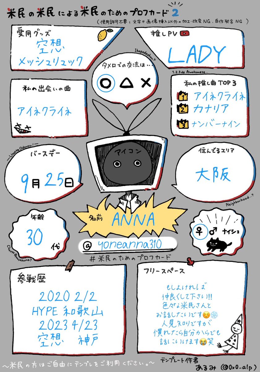 米民さんのためのプロフカード