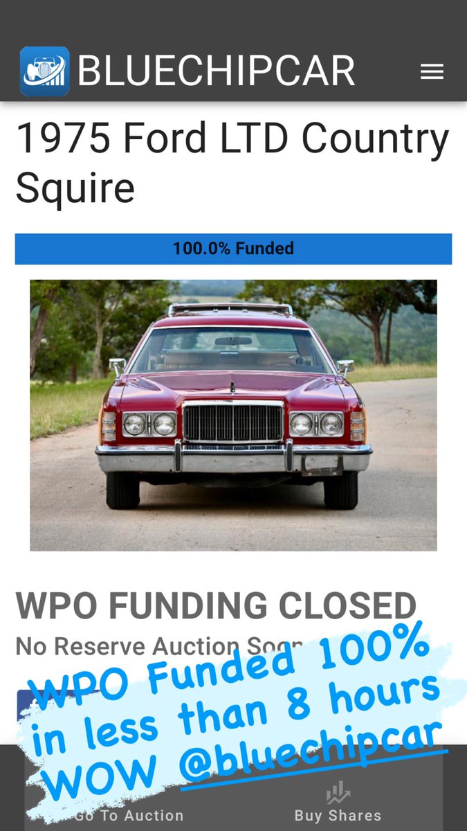 BlueChipCar's tweet photo. 100% Funded in less than 8 hours https://t.co/Jv6WmuCLST