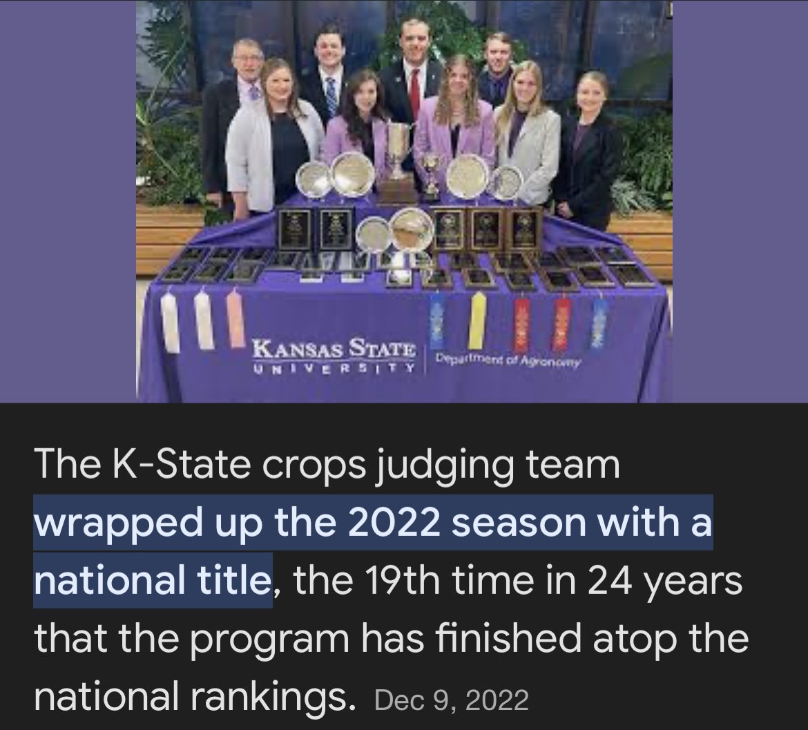 PFT Commenter on Twitter "Damn k state has a absolute dynasty in crop judging. Elite progrum"