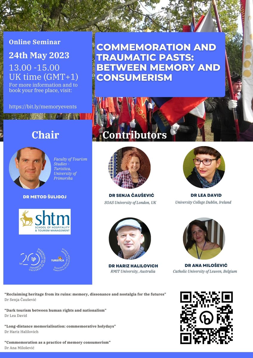 The second online seminar in our series from @SHTMatSurrey and @FTS_Turistica takes place on 24th May with some amazing contributors discussing commemorative events and traumatic pasts - registration is free at bit.ly/memoryevents