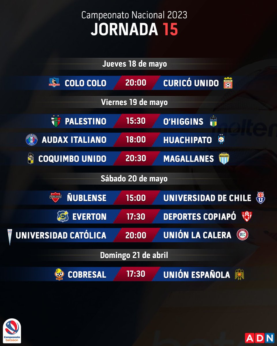 Chilean Premier League on Twitter "Programación de la fecha 15 de la