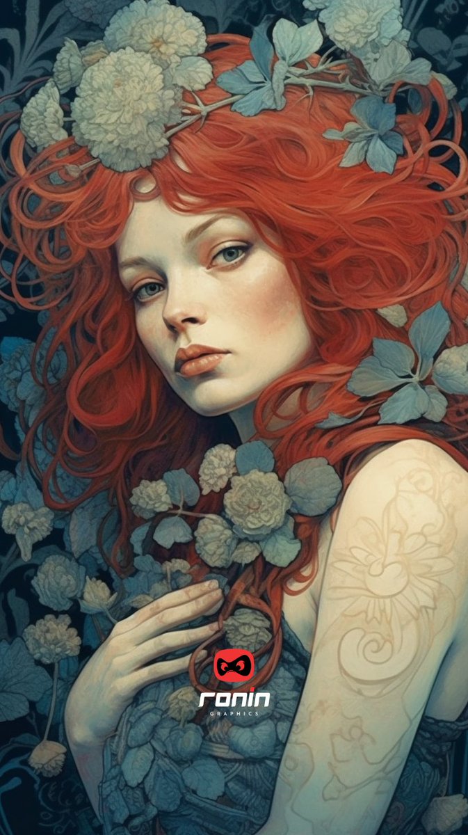 Immerse yourself in the captivating world of art with an exquisite  illustration of a Russian woman with striking red hair delicately  holding a bouquet of flowers.  #Illustration #RedHairWoman #RussianBeauty #FlowerArt  #JosanGonzalezStyle #NostalgicNatures #ai