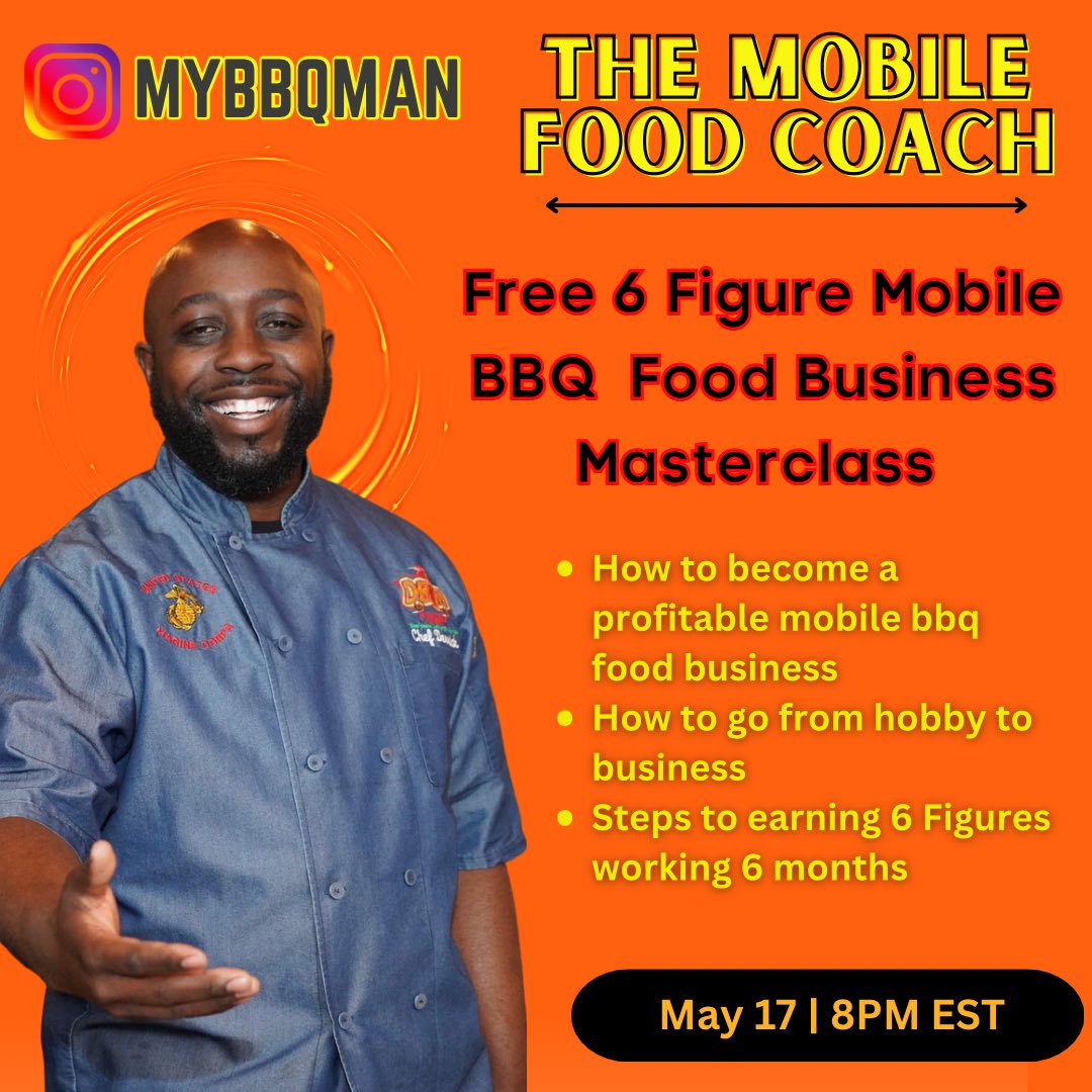 🔥 Ready to learn from BBQ expert Chef Derrick Wood, with over 12 years of industry experience? 🚀 Join us this Wednesday at 8pm EST for a FREE online Mobile BBQ Business Masterclass! 📚🔥

#MobileBBQBusiness #Masterclass #mybbqman #BBQExpert #ThriveInBusiness #SixFigureIncome