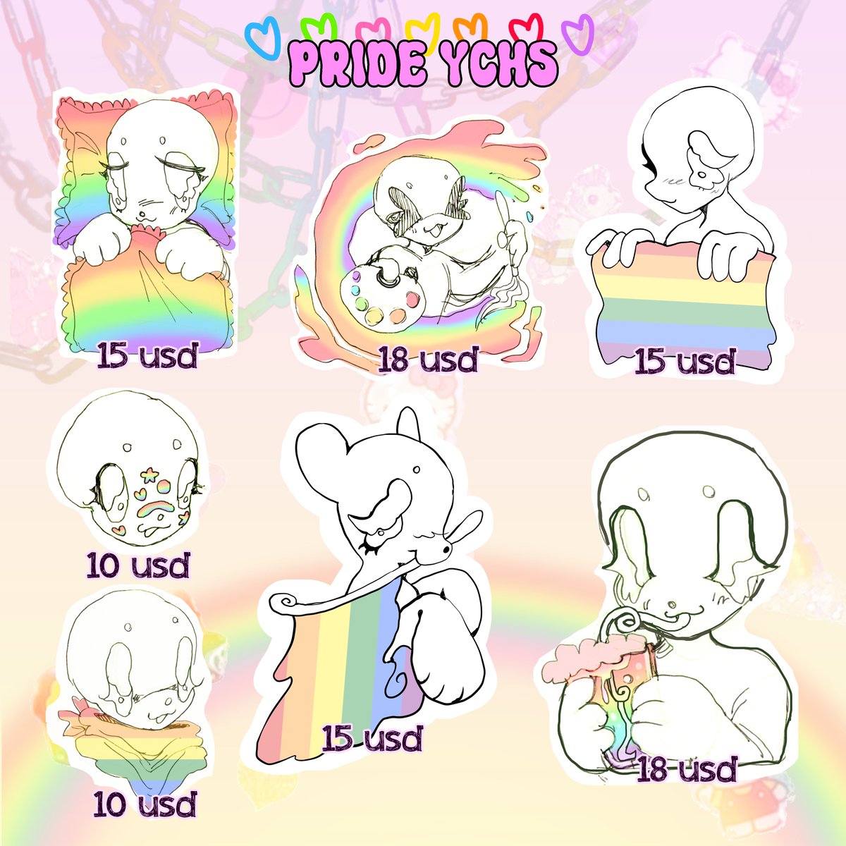 larvaecandy's tweet photo. 🌈🌈🌈
made a bunch of pride ych's :3 the bases are just sketches, a finished ych will be properly lined and have flat colors ^^ 
more info in the thread!!! https://t.co/GF5lKHOXRh