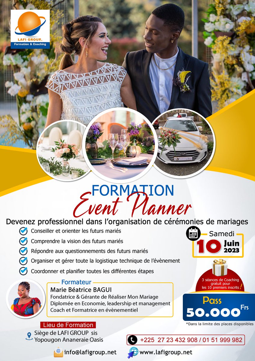 lafigroup's tweet photo. Inscrivez-vous à la Formation Event Planner. une formation 100% pratique. Apprenez à organiser des évènements avec style &amp; succès. Inscription en ligne : https://t.co/0UTgPnnFKc
@abidjan @ci225 #civ225 #abidjannet  #lafigroup @RadioCiv  @Cotedivoireoff_  @Prom_Ivoire @RTI_info https://t.co/Uq1WE9smKv