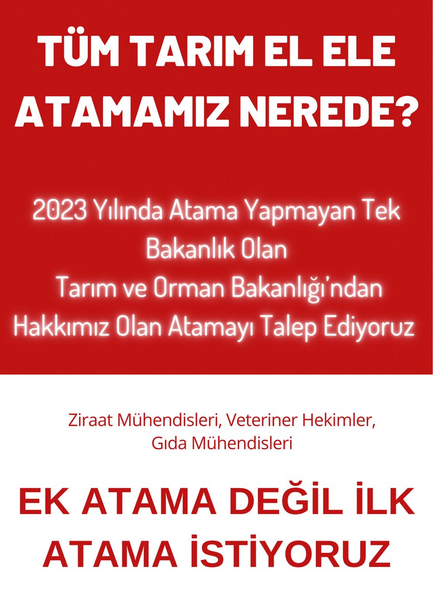 <a href="/omerrcelik/">Ömer Çelik</a> 2023 yılında teknik personel ataması yapmayan tek bakanlık: <a href="/TCTarim/">T.C. Tarım ve Orman Bakanlığı</a> 

Bizi unuttunuz‼️
<a href="/RTErdogan/">Recep Tayyip Erdoğan</a> <a href="/tarimormanpgm/">Personel Genel Müdürlüğü</a> <a href="/ademdinc_/">Adem Dinç</a> <a href="/fsatici/">Fatih SATICI</a> <a href="/fuatoktay/">Fuat Oktay</a> <a href="/cemilertem/">cemil ertem</a> <a href="/yigitbulutt/">YİĞİT BULUT</a> <a href="/EmineErdogan/">Emine Erdoğan</a> <a href="/yavuzatar/">yavuz atar</a> <a href="/VahitKirisci/">Prof.Dr.Vahit Kirişci</a> <a href="/drnihatpakdil/">Dr. Nihat Pakdil</a> #2SecimArasiTarimAtaması