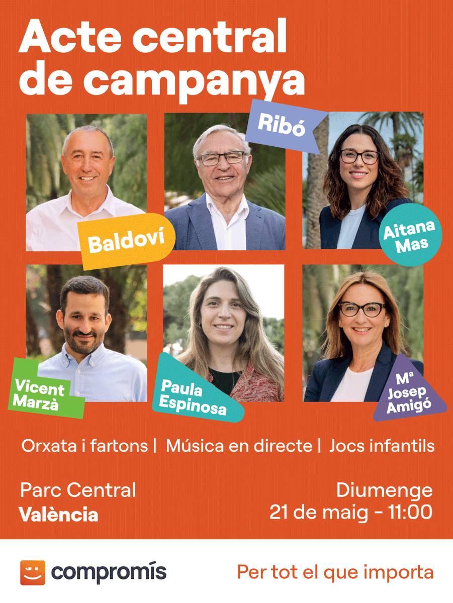 compromis's tweet image. Este diumenge no pots faltar a l&apos;Acte Central de Campanya a València!

Per tot el que importa! 🧡✊