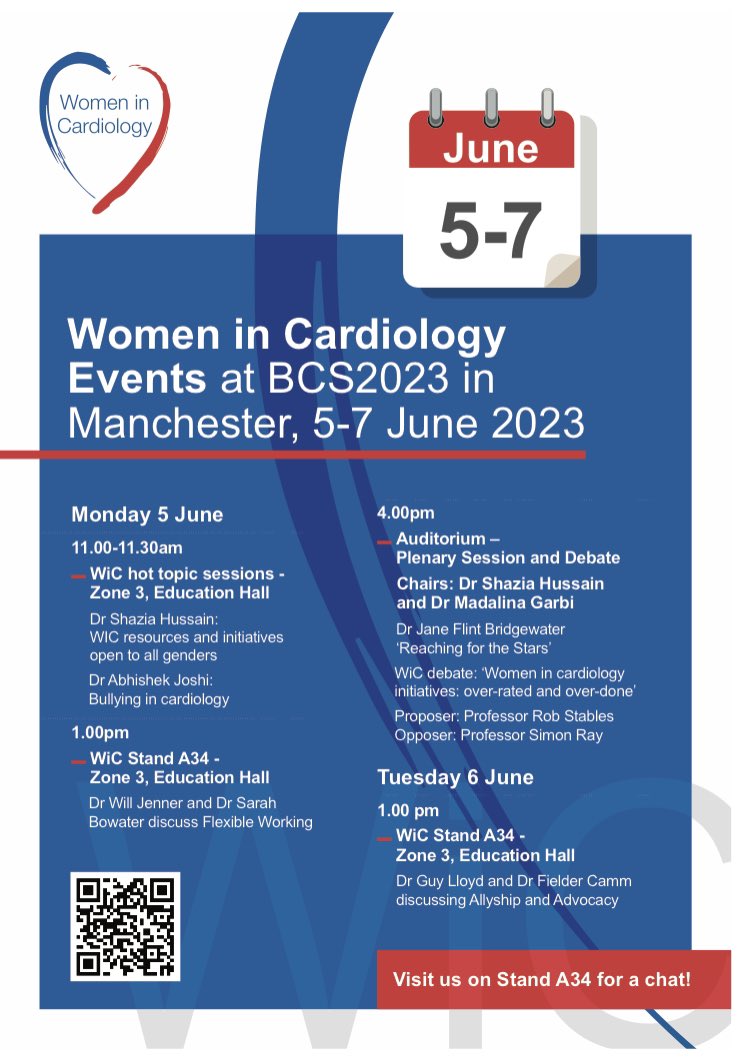 Coming to @BritishCardioSo annual conference? Here are the #BCSWIC sessions: @ShaziaTHussain1 @will_jenner @cfcamm @MadalinaGarbi @Blowers207 @guyll @DrEllenJaneFli1 @TheBJCA