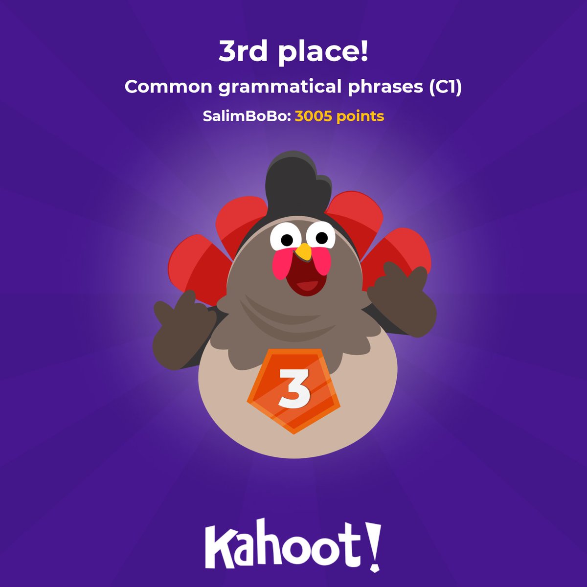 salimbobo2001's tweet photo. Hey, I’ve just won the "Common grammatical phrases (C1)" @kahoot! 🎉 Try playing and creating Kahoot! quizzes: 🤫🤦 https://t.co/MbrCsdnHUU
