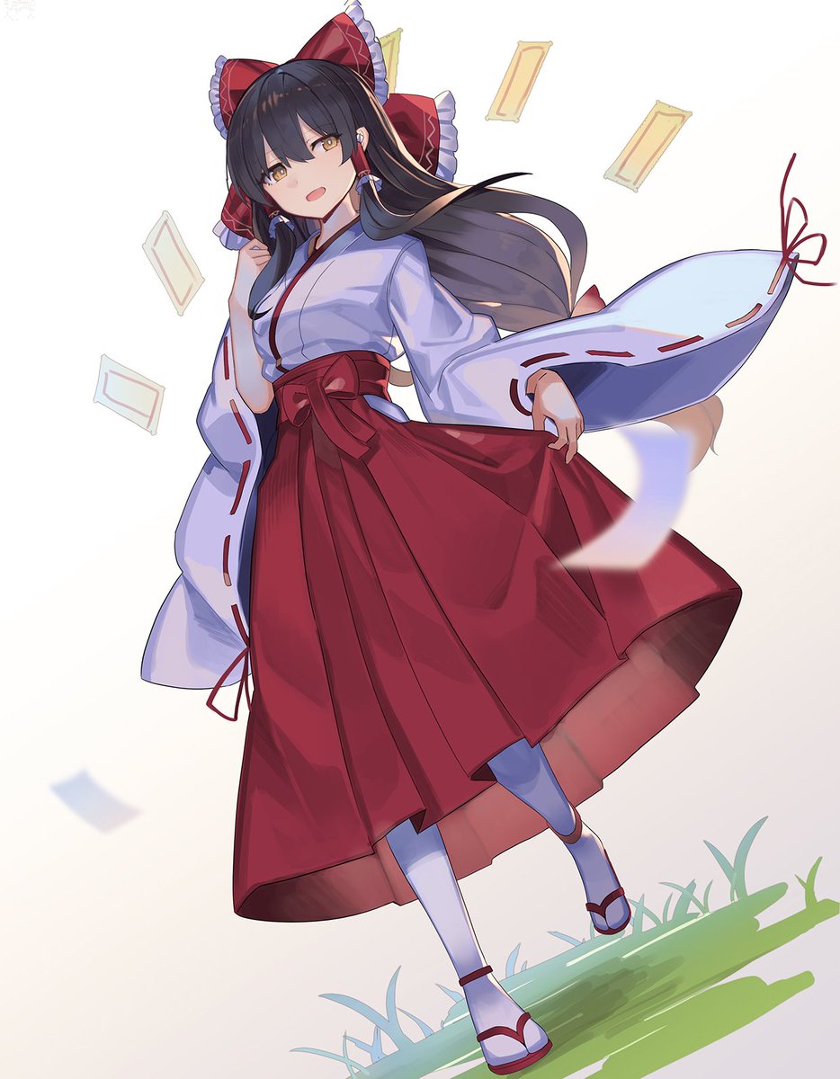 hakurei reimu 1girl solo red bow bow long hair japanese clothes hair bow  illustration images