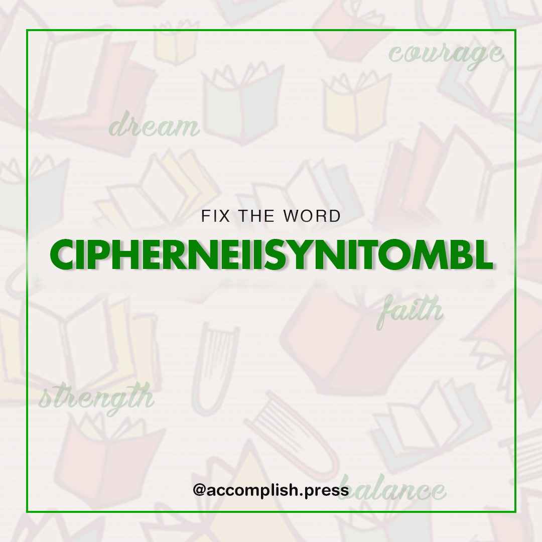 AccomplishPress's tweet photo. It's time for another round of 'Fix the word'!
Unscramble this word and you could win N2,000 airtime. Give it a go!

P.S. The winner of the las 'Fix the word' is @jimohx4 . Kindly DM your number and mobile network to claim your reward.

#fixtheword
#scrambledwords
#giveaway https://t.co/9gu789i6UK