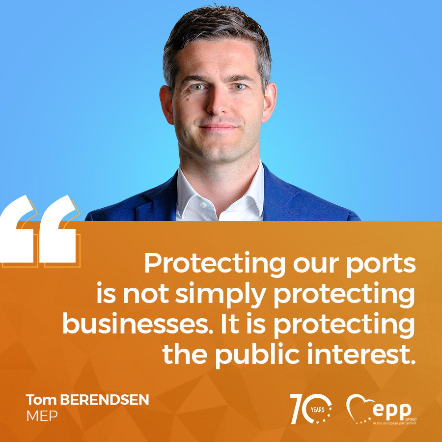 EPPGroup's tweet photo. .@EPPGroup MEP @tbwberendsen was appointed as rapporteur for the European Ports Strategy.
Our ports are the gateway to Europe. “The EU’s ports are open for trade, but they should no longer be for sale”, says Mr @tbwberendsen.
#PortsStrategy https://t.co/0GH7dnGUsN