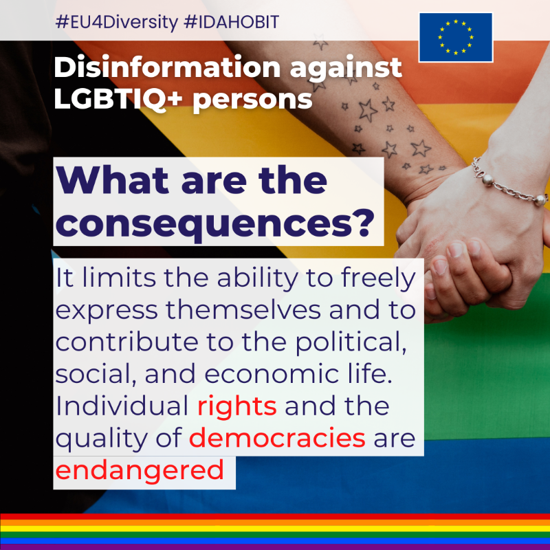 eu_eeas's tweet photo. Disinformation against LGBTIQ+ persons limits their ability to express themselves and to contribute to the political, social and economic life.

All humans are born free and equal in dignity, regardless of who they are and who they love. #DontBeDeceived #UDHR75
