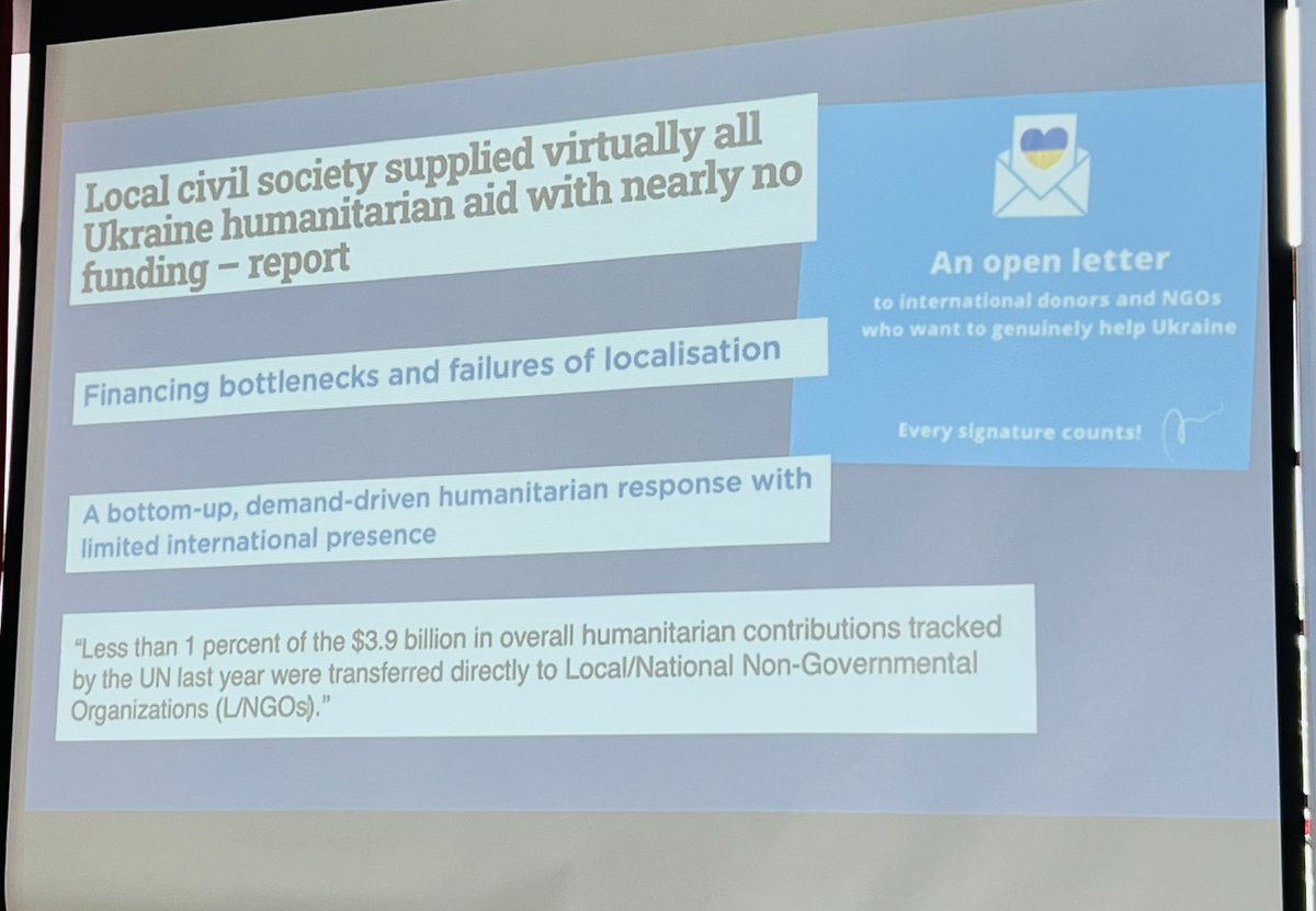 The machine of international funding is flawed &amp; at the ❤️ of this are issues of power. Problems w/ #Localization playing out now in #Ukraine, with local orgs providing majority of #aid with virtually no funding. #ShiftThPower <a href="/UA_Philanthropy/">The National Network of Philanthropy Development</a>