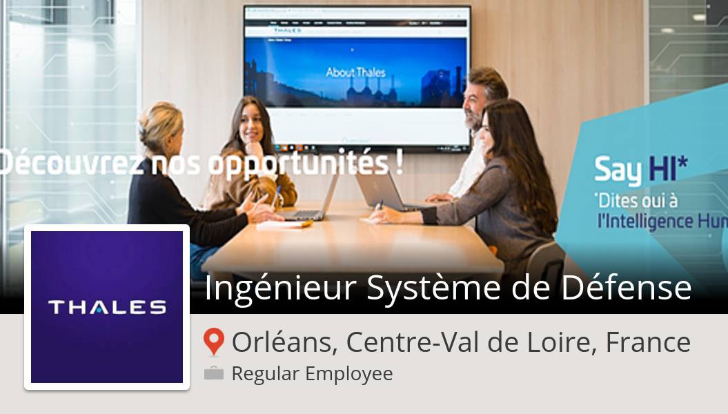 chlo_RH's tweet photo. Besoin d'un Ingénieur Système de Défense #Orléans chez Thales. Postulez dès maintenant! #job https://t.co/OXpCyQ9opP https://t.co/QmJHVWB0hl