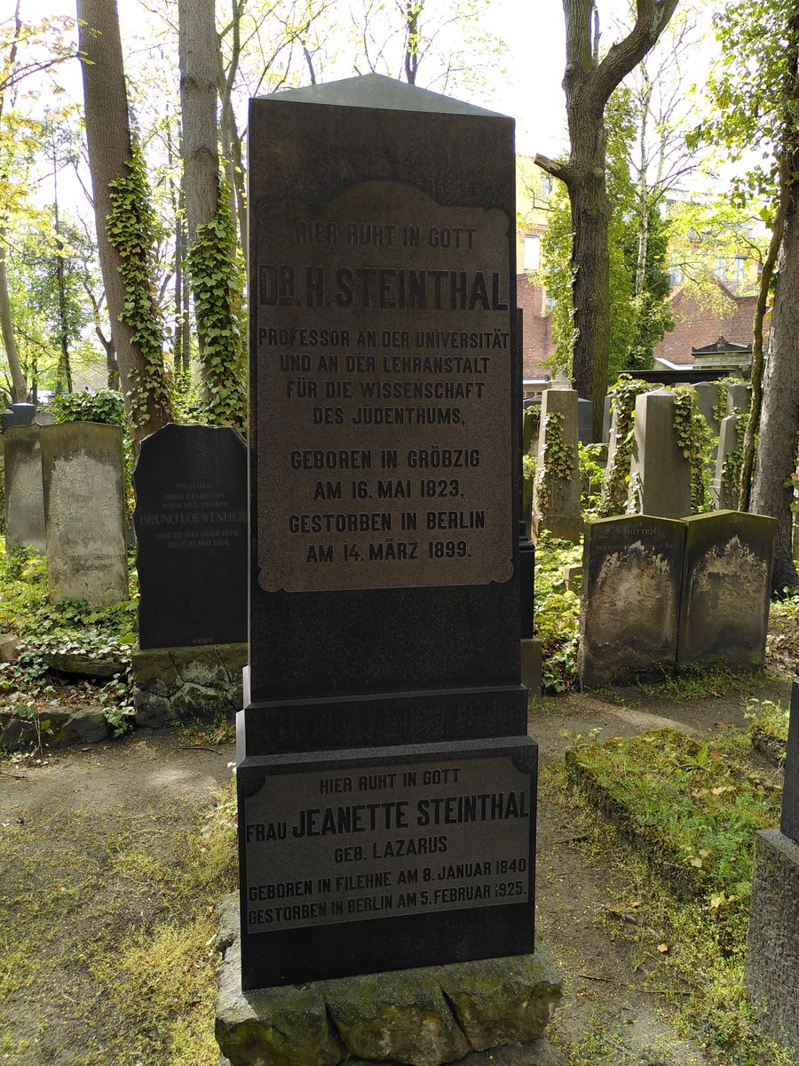 TeapotLinguist's tweet image. Steinthal’s first name is flexible. He’s primarily known in German as Heymann, but sometimes also as Heinemann, Hermann or Heinrich. The Hebrew side of his gravestone gives Chaim/חיים as his name, while the German side simply reads &quot;Dr. H.&quot; 🤷‍♂️

#LinguisticBirthdays #Histlx