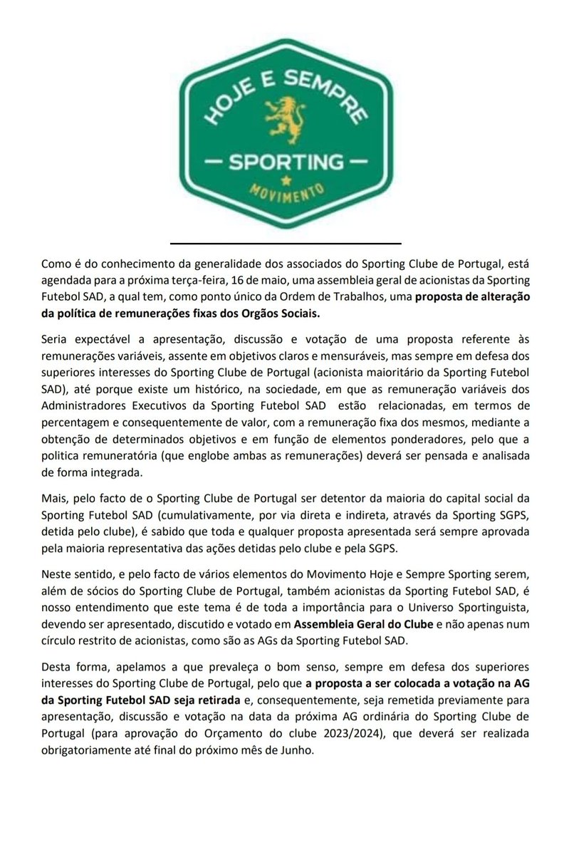 ESempreSporting's tweet photo. Comunicado relativo à AG da SAD de 16/5/2023 https://t.co/zgAtDg5O7E