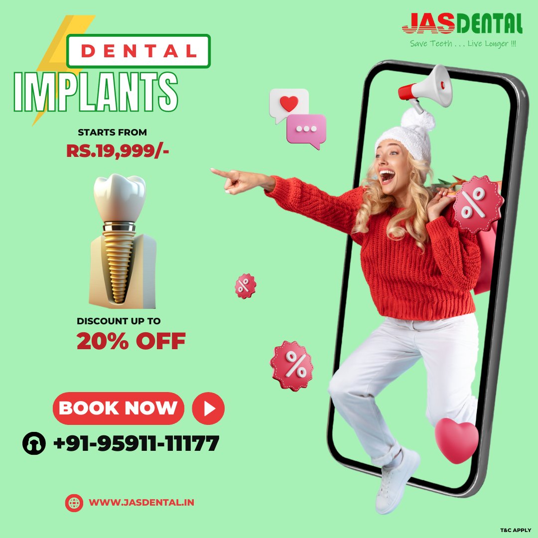 'We Fix Your Tooth Gap With Dental Implants at JAS'
✨ Less price
✨ 11,000+  happy Customers
✨ 5+ Clinics
✨ 23+ years of Experience
Book Now 👉 jasdental.in/book-an-appoin… 
📱 09591111177
#dentalimplants #jasdental #dentist #dentalcare #bestdentalclinic #implant #jas