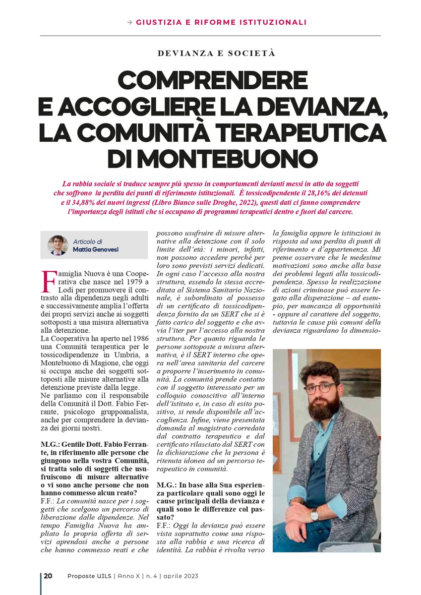 ProposteUils's tweet photo. Famiglia Nuova è una storica cooperativa di #Lodi che si occupa di contrasto alle #dipendenze.
A #Montebuono di #Magione, in #Umbria, sorge una loro comunità e con il Dr. Fabio Ferrante, che ne è Responsabile, abbiamo parlato di #devianza, #tossicodipendenza e #risocializzazione. https://t.co/6ZiGid0OnC
