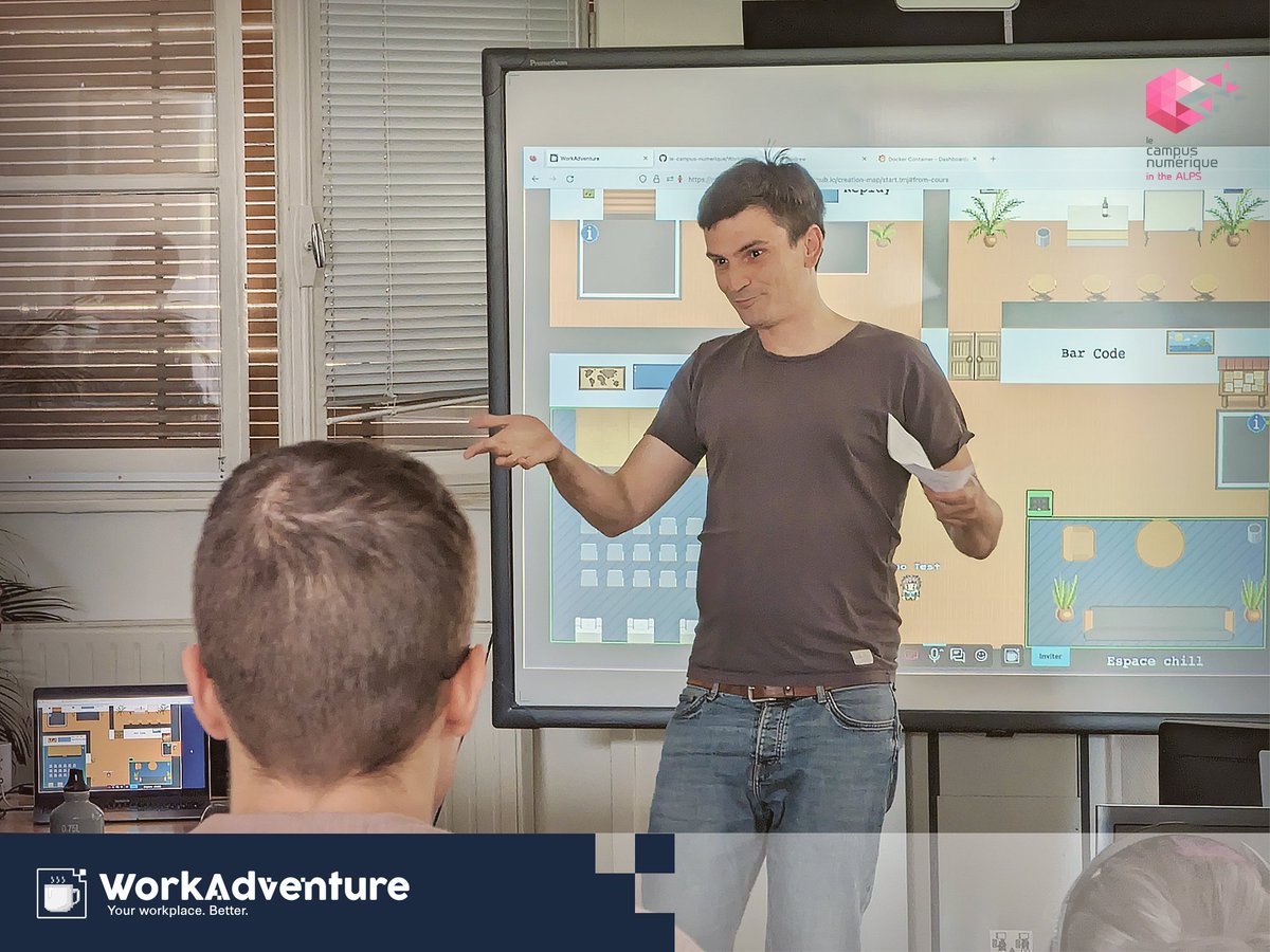 Workadventure_'s tweet photo. The DevOps#1 school year students from @CampusAlps had the challenge of connecting two #opensource platforms : #Caseine and ours. 🔥
Their goal? To offer an immersive, interactive, fun and gamified learning experience of #Python and #SQL 🚀
#FutureOfWork #DevOps #developers https://t.co/AUcTJg9hfZ