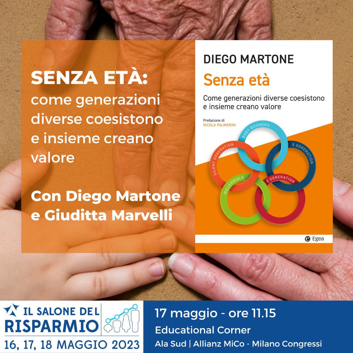 diegomartone's tweet photo. #sdr23 inizia nella nuova sede del MiCo con @nipalm a parlare di generazioni e longevità .
Domani io presento Senza Età con @gmarvelli alle 1115. Possibile seguire in streaming registrandosi al sito del salone! https://t.co/0pCg6Nu0HR