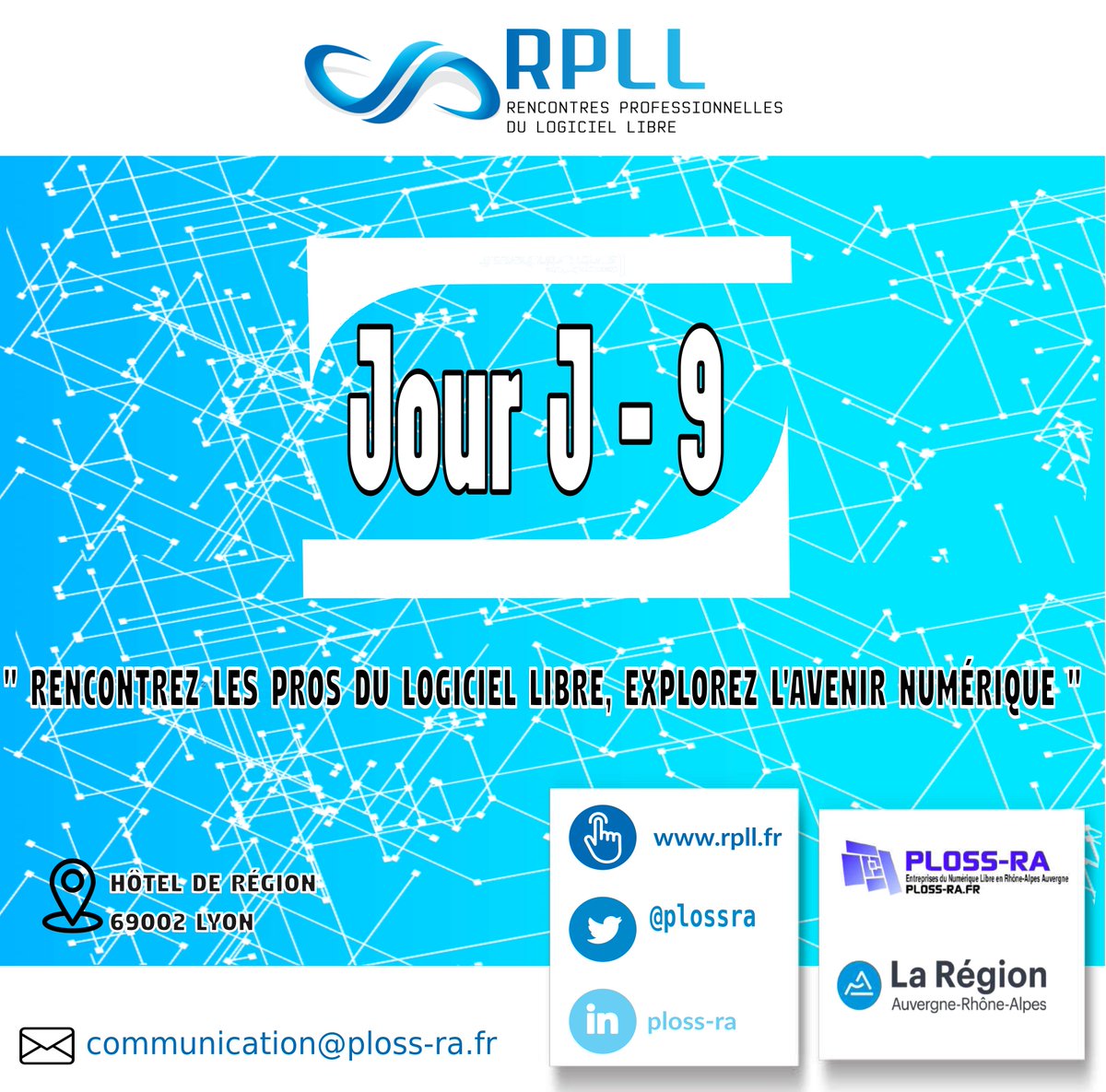 La troisième éditions des Rencontres  professionnelles du logiciel libre (RPLL 2023) se tiendra dans 9 jours  dans les locaux de l’hôtel de Région de Lyon. 

Inscrivez-vous via ce lien et venez à la rencontre de tous ces pros du libre. 

lnkd.in/d8FnyQRg 

#PLOSSRA