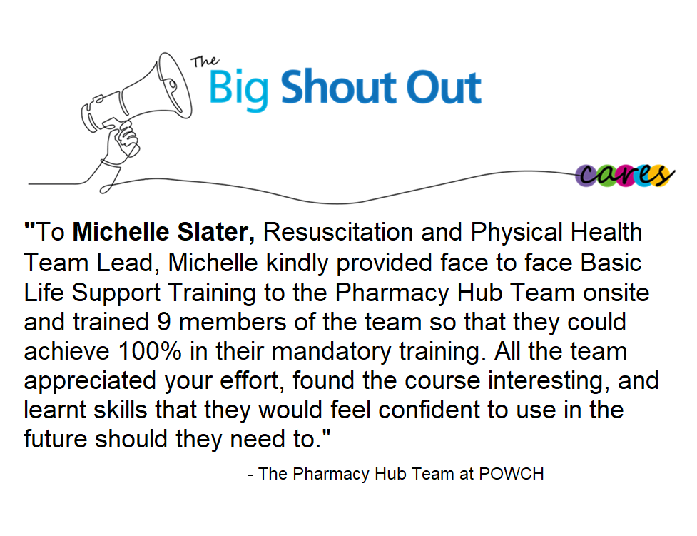 Well done to Michelle @Resus_PHTeam for her Big Shout Out last week! Fantastic job! 😁🎉