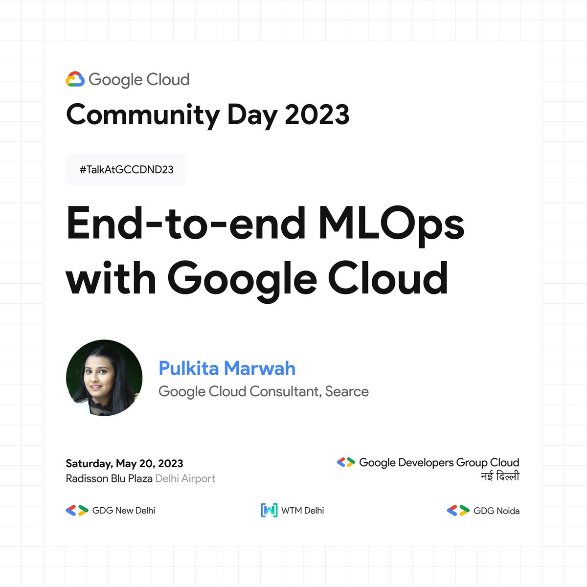 Want to know about Data analytics practices or Cloud Infra and app modernisation?
🤩 Join us to hear Pulkita Marwah talk about End-to-End MLOps with Google Cloud☁
 
💻 Learn about reference architecture 🔧, customer problems and optimal solutions with GCP! 🎯

#CloudArchitecture