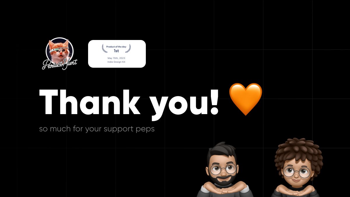 aliszu's tweet image. We are product #1 of the day 👀 
We made over $2k revenue in 1 day 👀 
Over 500 people upvote Indie Design Kit 👀 
Around 95 people left a comment 👀 

I'm speechless. It's crazy. Thank you 🥷