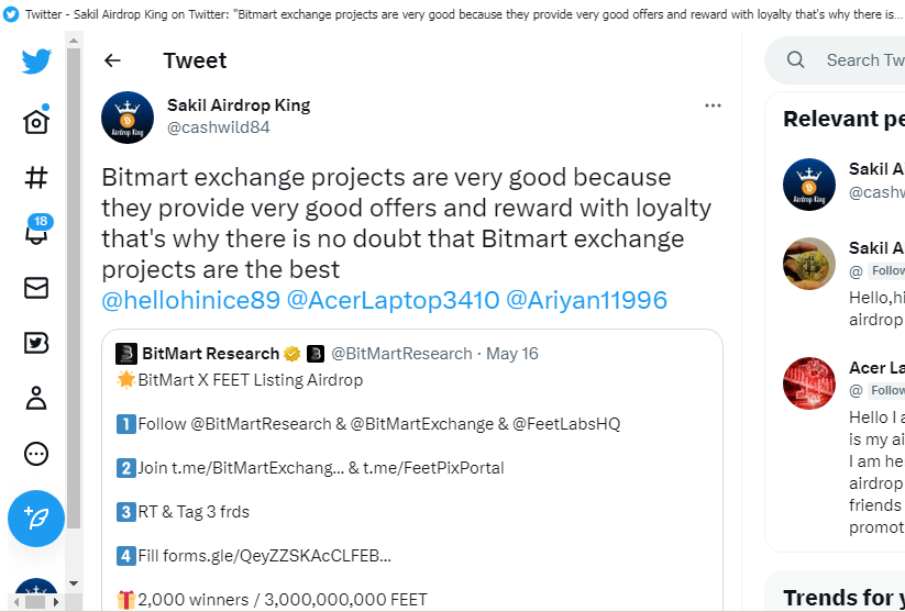 cashwild84's tweet photo. @BitMartResearch @BitMartExchange @FeetLabsHQ Good project ever , I am very happy to be participating in this project. I hope this project will gain more popularity in the future. https://t.co/l5z5Ts1Mit