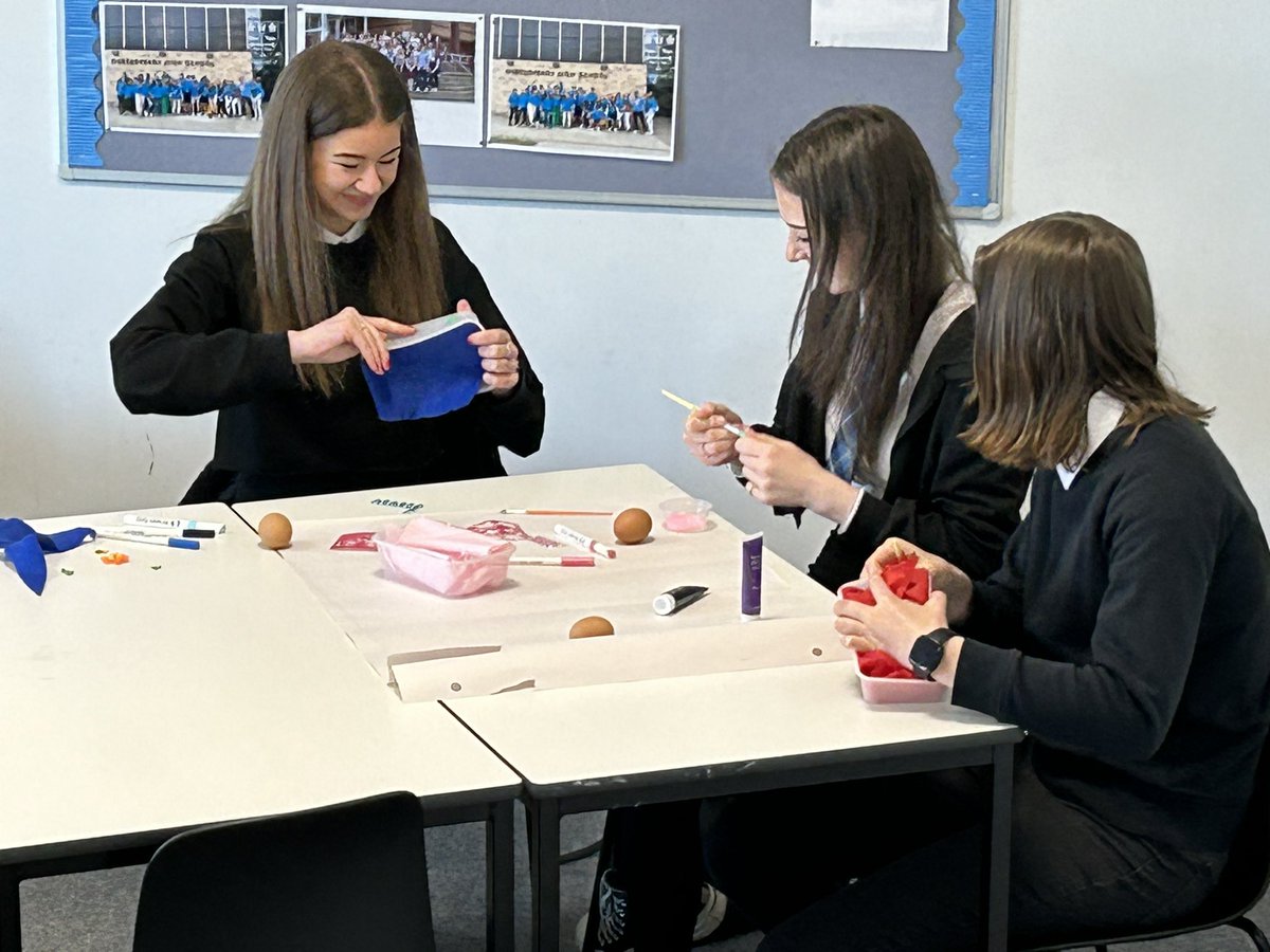 MrsDickson3's tweet photo. My new N5 Early Learning and Child Care class enjoying decorating their baby eggs. Lets hope they make it back in one piece on Wednesday 🙏🤞😀 https://t.co/h4BFB68qZR
