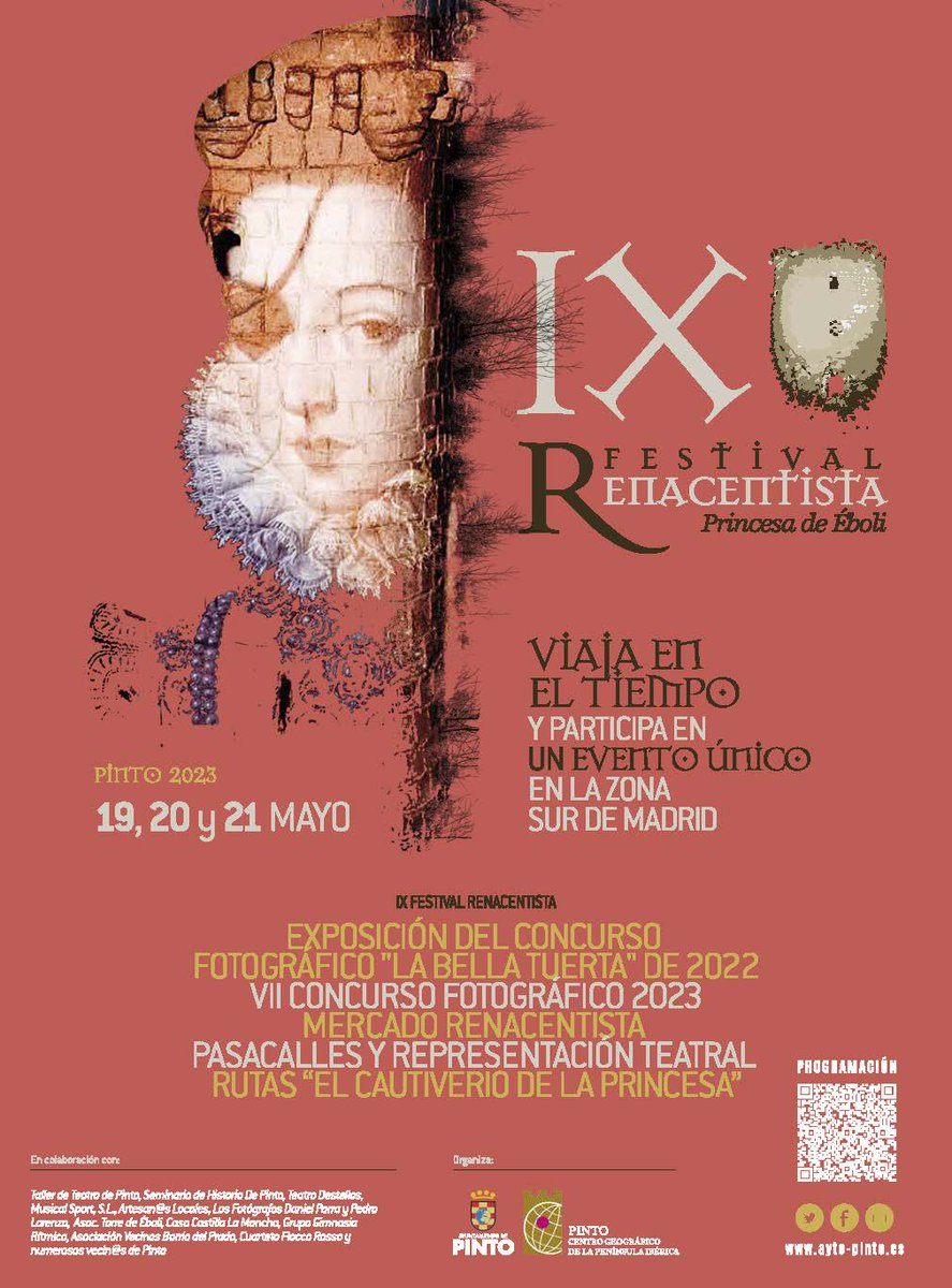 AytoPinto's tweet photo. Vuelve el Festival Renacentista a Pinto 🏰 con muchas actividades del 19 al 21 de mayo ✨

Desde el 19 podrás visitar el mercado renacentista del Egido. A las 21h empieza el pasacalles teatralizado "Una Grande de España" y después hay un concierto de música típica de la época 🤩 https://t.co/bAxis0L09O