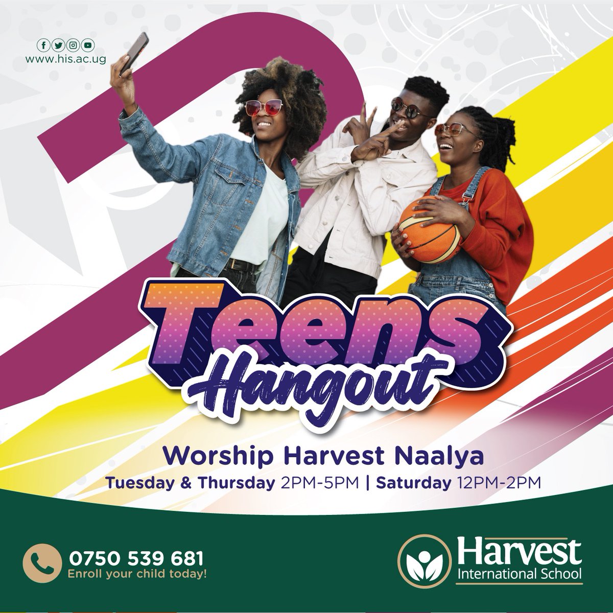 his_ug_'s tweet photo. We have fun and constructive holiday plot for your teens. Bring them to #WorshipHarvest Naalya to have a good time and hang out with fellow holiday makers ππ½πΊπ½
#TeenzHangout #Teens #HolidayPlot #HIS #HarvestInternationalSchool https://t.co/JXe2cprRBO