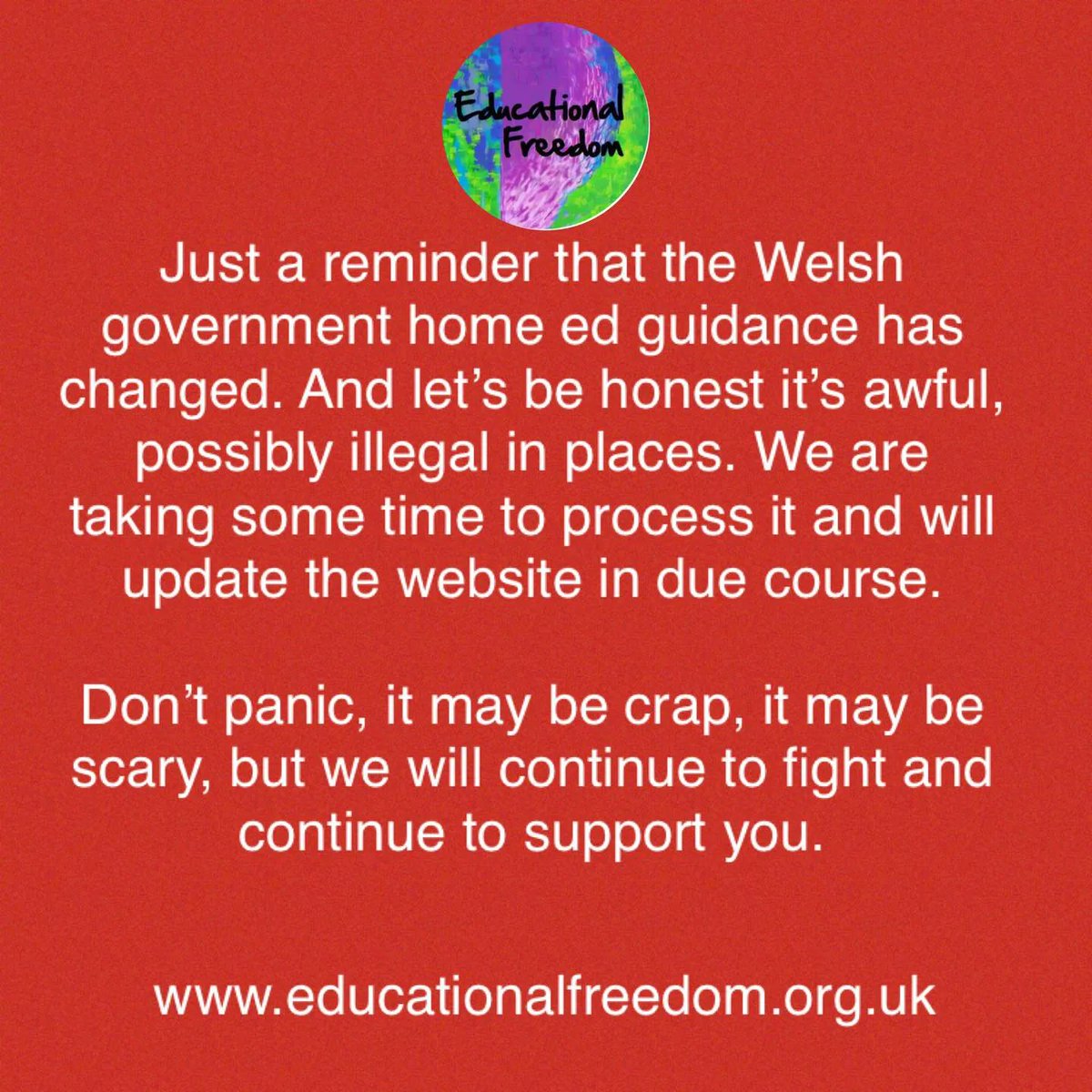 We will make the updates as soon as possible regarding the new Wales EHE guidance. #homeed