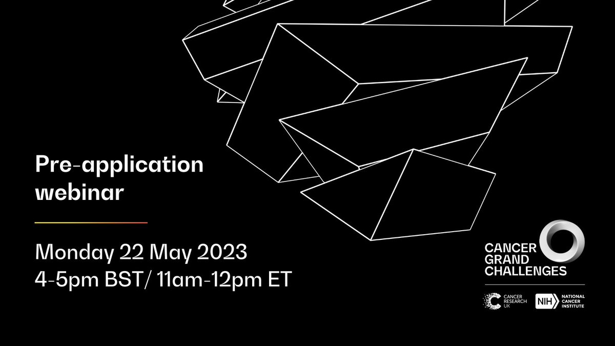 Next week, we're holding a new challenges pre-application webinar with @theNCI. There will be an opportunity for Q&A and the webinar will be recorded. Zoom details for your diary 📅 ▶️ 22 May, 4-5pm BST/ 11am-12pm ET ▶️ nih.zoomgov.com/j/1616166539 ▶️ Meeting ID: 161 616 6539
