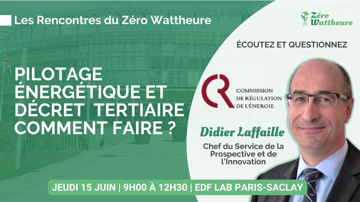 Pour la 11ᵉ édition des Rencontres du Zéro Wattheure, nous avons l'honneur d'avoir Didier Laffaille, chef du service de la Prospective et de l'Innovation de la <a href="/CRE_energie/">CRE</a>  !

Pour s'inscrire : zerowattheure.com/event/les-renc…