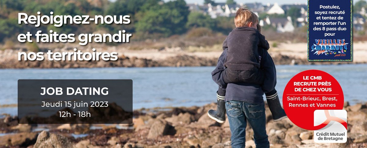 𝗝𝗼𝗯 𝗱𝗮𝘁𝗶𝗻𝗴 !
Venez nous rencontrer à l’occasion des Job datings que nous organisons sur nos 4 départements
👉recrutement.cmb.bzh et tentez votre chance pour gagner un pass duo pour la journée du 15 juillet des Vieilles Charrues!
#cmb #recrutement #bzh #job