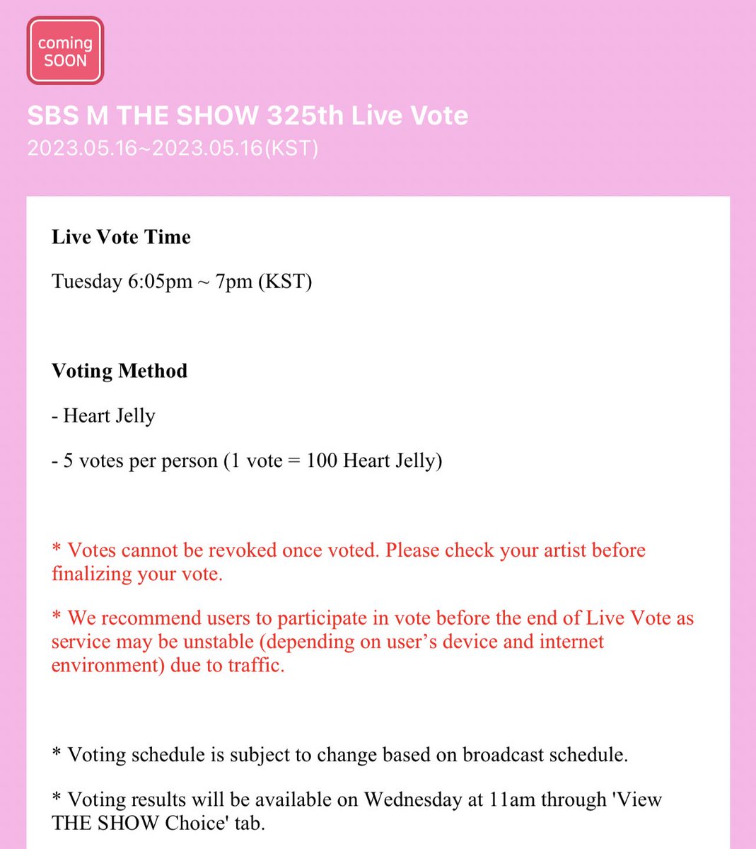 LCYSUPPORT's tweet photo. [VOTING 🗳️] THE SHOW 325TH

Live voting for The Show will begin in 30 minutes at 6:05PM KST until 7:00PM KST.

Please prepare your Jellies 🙌

🔗 https://t.co/ta01CgI0M3

#이채연 #LEECHAEYEON @official_LCY https://t.co/OPZtrD3Upw