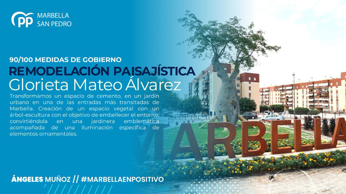 ✅ 90/100 MEDIDAS DE GOBIERNO

Transformamos un espacio de cemento, en un jardín urbano. Creación de un espacio vegetal con un árbol-escultura con el objetivo de embellecer el entorno, convirtiéndola en una glorieta emblemática con una iluminación con elementos ornamentales.