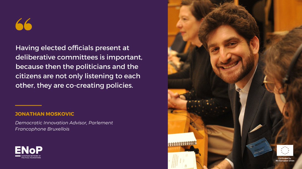 EU_ENoP's tweet photo. 🗣️ "Having elected officials present at deliberative committees is important, because then the politicians and the citizens are not only listening to each other, they are co-creating policies." 

- @jonmoskovic sharing his expertise on deliberative democracy processes

#ENoPForum https://t.co/F0XZbk2R7H