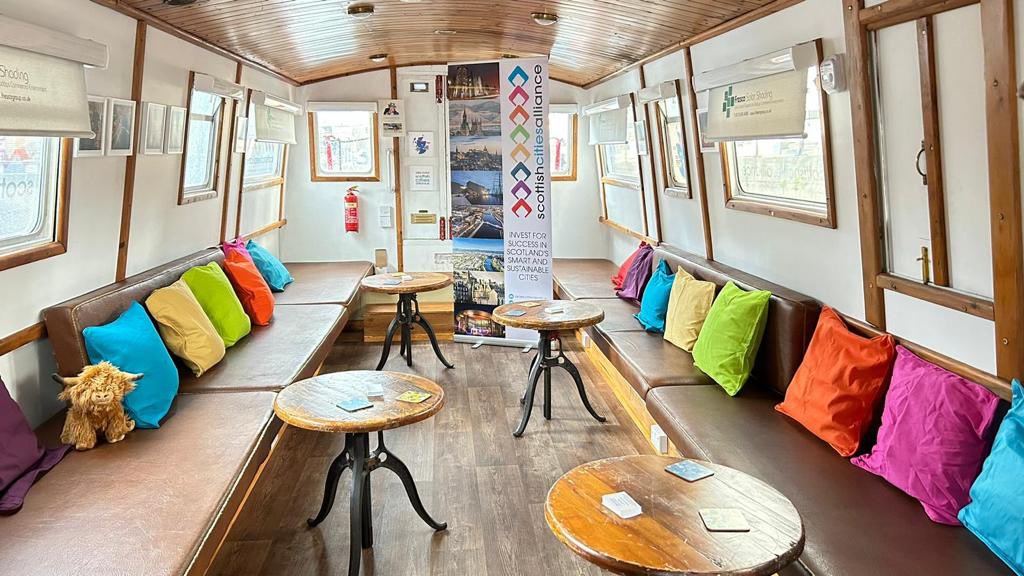 scottishcities's tweet photo. And that’s #UKReiiF2023 underway and our canal boat is ready to welcome you. 

We have the the last few booking slots remaining if you would like to meet to discuss the opportunities available across Scotland’s cities. https://t.co/KAVVcpcgBe
