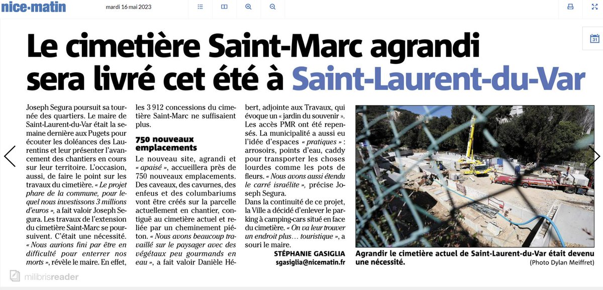sldv06's tweet photo. La presse locale en parle : l'agrandissement et l'embellissement du cimetières Saint-Marc de #SLV06 https://t.co/GkZDuwrEhM