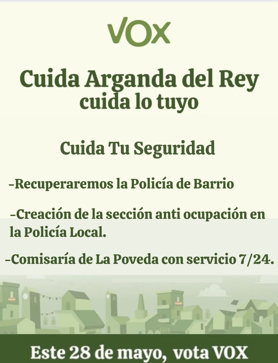 VoxArganda's tweet photo. Recuperaremos las ideas de ley y orden.
👉Los barrios han de ser entornos tranquilos y agradables a cualquier hora del día.
👉La policía local ha de estar en la calle cerca del vecino y no en despachos o secciones innecesarias.
#CuidaLoTuyo
#CuidaArganda https://t.co/6aH6wPJIb6