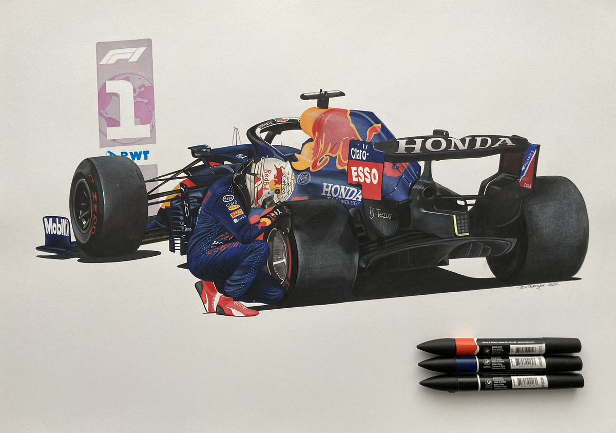Max Verstappen after his victory in Abu Dhabi 2021 
Markers and colored pencils on A2 smooth pad 

#AbuDhabiGP #f1 #maxverstappen #redbullracing #f1drawing