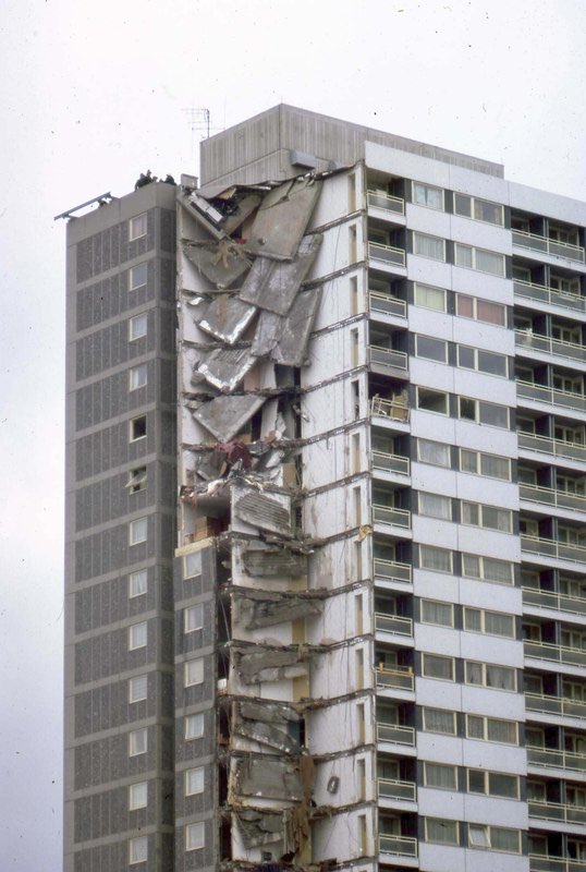 TowerBlocksUK's tweet photo. 55 years ago today Ronan Point partially collapsed following a gas explosion, causing the death of 5 people and injuring many more. The lessons of Ronan Point still have not been learned with many similar Large Panel blocks across the UK still at risk https://t.co/hRkggSdyCK https://t.co/8AIhMytdrp