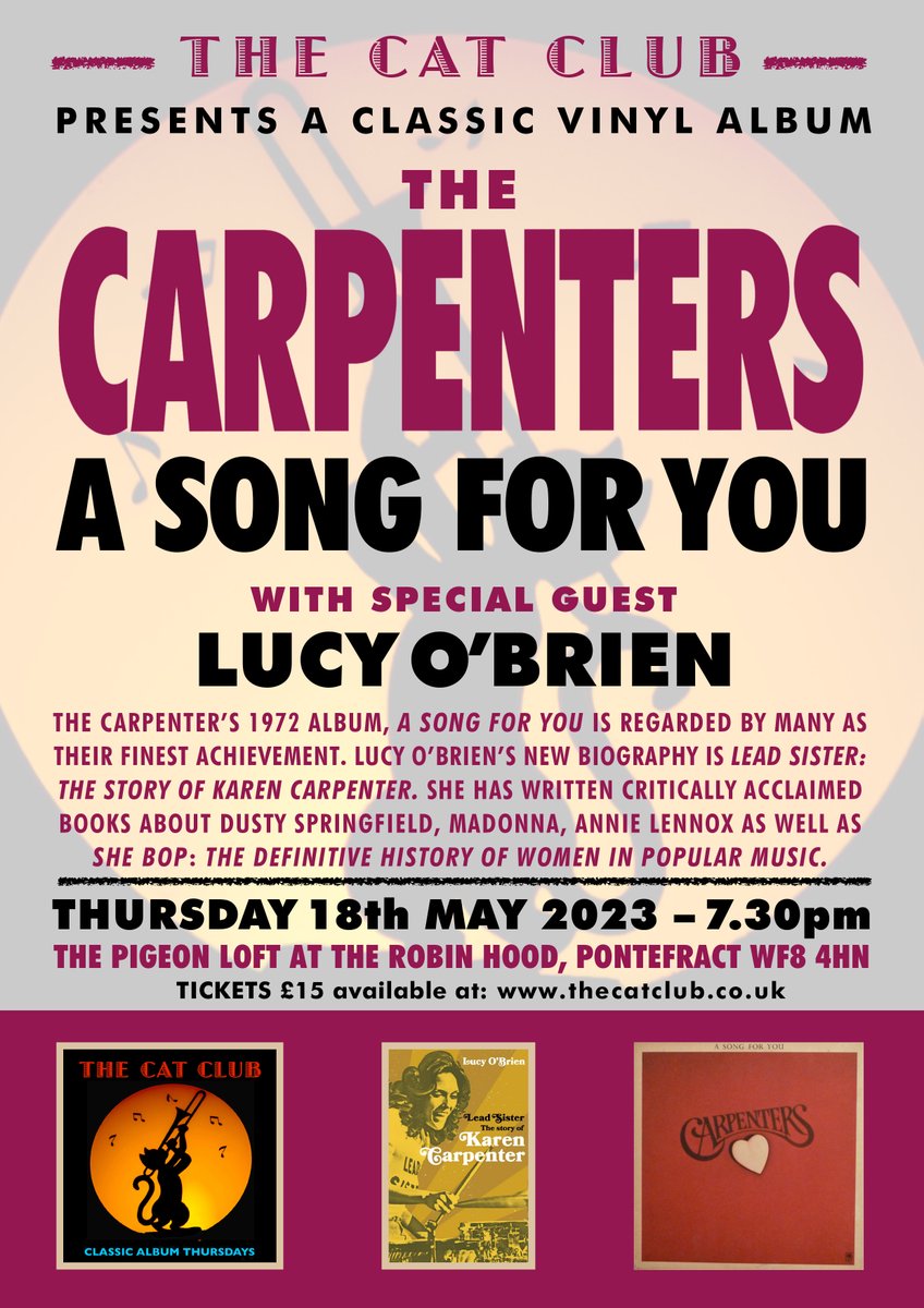 Song For You was one of the Carpenters’ finest – a true pop concept album.

I’ll be talking about that, and the story of Karen Carpenter this Thursday 7pm @thecatclubbers

I'm also signing copies of Lead Sister. Come and join us!

#KarenCarpenter #TheCarpenters #70smusic